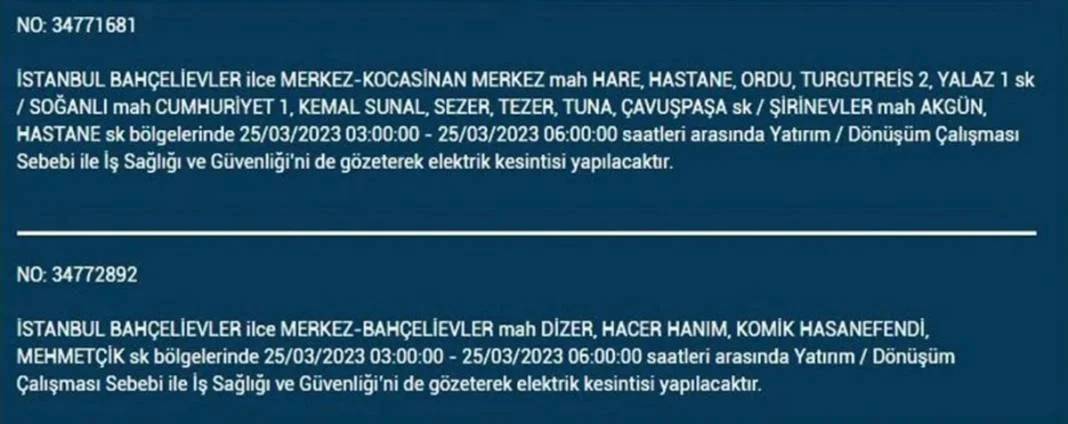 İstanbullular dikkat! Bugün elektrikler kesilecek 28